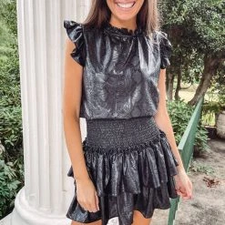 Indie Collection New Arrivals Snakeprint Smocked Dress - Black