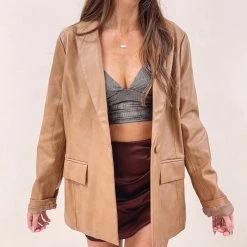 Indie Collection Jackets/Shackets/Flannels Sloane Faux Leather Blazer - Tan