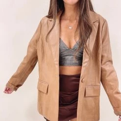 Indie Collection Jackets/Shackets/Flannels Sloane Faux Leather Blazer - Tan