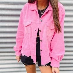 Indie Collection New Arrivals Pink Cord Jacket