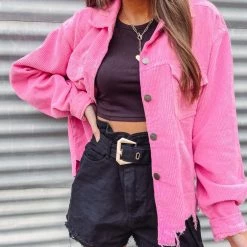 Indie Collection New Arrivals Pink Cord Jacket