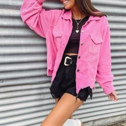 Indie Collection New Arrivals Pink Cord Jacket