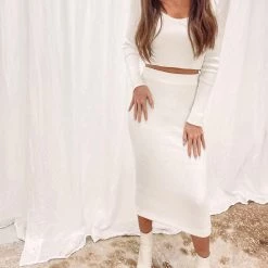 Indie Collection Ribbed Midi Skirt + Crop Set