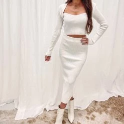 Indie Collection Ribbed Midi Skirt + Crop Set