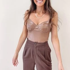 Indie Collection New Arrivals Brown Leather Bodysuit