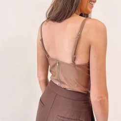 Indie Collection New Arrivals Brown Leather Bodysuit