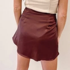 Indie Collection Silk Ruched Mini Skirt - Brown