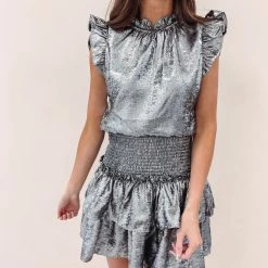 Indie Collection USA Collection Cece Smocked Dress - Silver