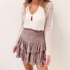 Indie Collection Smocked Skirt - Brown