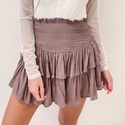 Indie Collection Smocked Skirt - Brown