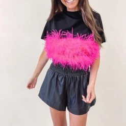 Indie Collection Hot Pink Feather Top New Arrivals
