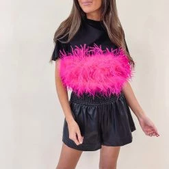 Indie Collection Hot Pink Feather Top New Arrivals