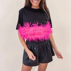 Indie Collection Hot Pink Feather Top New Arrivals