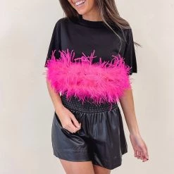 Indie Collection Hot Pink Feather Top New Arrivals