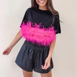 Indie Collection Hot Pink Feather Top New Arrivals