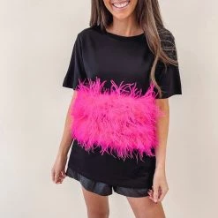 Indie Collection Hot Pink Feather Top New Arrivals
