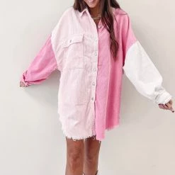 Indie Collection Pink Two Toned Shacket Jackets/Shackets/Flannels