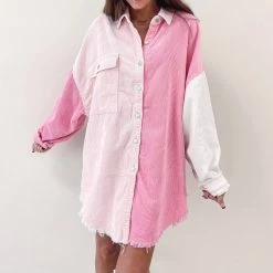 Indie Collection Pink Two Toned Shacket Jackets/Shackets/Flannels