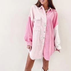 Indie Collection Pink Two Toned Shacket Jackets/Shackets/Flannels