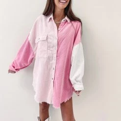 Indie Collection Pink Two Toned Shacket Jackets/Shackets/Flannels