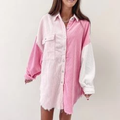 Indie Collection Pink Two Toned Shacket Jackets/Shackets/Flannels