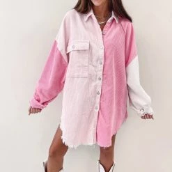 Indie Collection Pink Two Toned Shacket Jackets/Shackets/Flannels