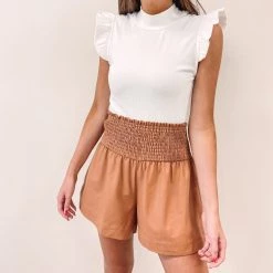 Indie Collection Adair Smocked Leather Shorts - Brown