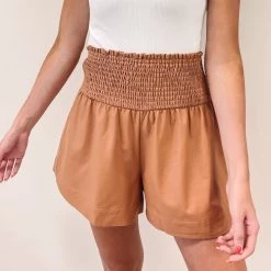 Indie Collection Adair Smocked Leather Shorts - Brown