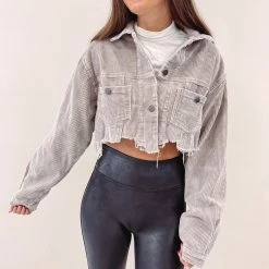 Indie Collection New Arrivals Cropped Cord Jacket - Taupe