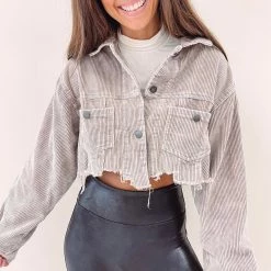 Indie Collection New Arrivals Cropped Cord Jacket - Taupe