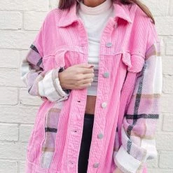 Indie Collection Hot Pink Cord/Flannel Jacket