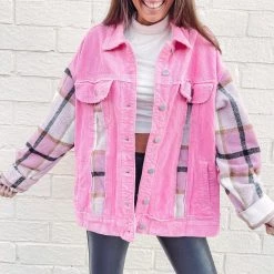 Indie Collection Hot Pink Cord/Flannel Jacket