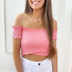 Indie Mae Tops Coral Crop Top