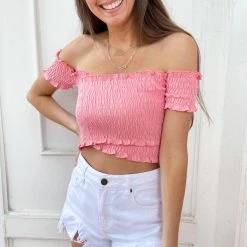 Indie Mae Tops Coral Crop Top