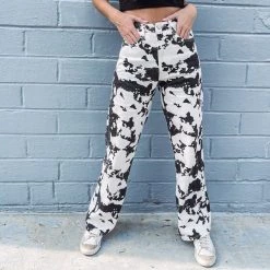 Indie Collection New Arrivals Cowprint Denim Pants