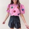 Indie Collection Tops 3D Pink Smiley Poof Top - Queen Of Sparkles