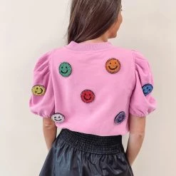 Indie Collection Tops 3D Pink Smiley Poof Top - Queen Of Sparkles