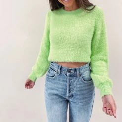 Indie Collection New Arrivals Fuzzy Lime Sweater