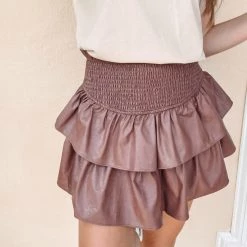 Indie Collection Faux Leather Smocked Skirt - Brown New Arrivals