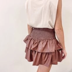 Indie Collection Faux Leather Smocked Skirt - Brown New Arrivals