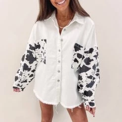 Indie Collection Cowprint Shacket Jackets/Shackets/Flannels