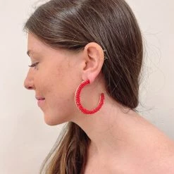 Indie Collection USA Collection Red Beaded Hoops