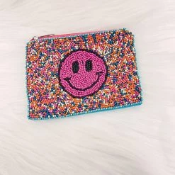 Indie Collection New Arrivals Colorful Smiley Beaded Pouch