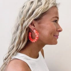 Indie Collection Orange Flower Hoop Earrings New Arrivals