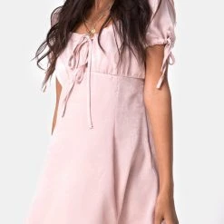 Indie Mae Motel Guenette Dress In Satin Dusty Rose