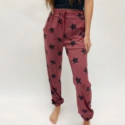 Indie Mae Clothes Burgundy Star Joggers