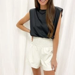 Indie Mae Clothes Faux Leather Smocked Shorts