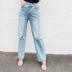 Indie Collection New Arrivals Asymmetric Distressed Jeans