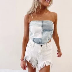 Indie Collection Patchwork Denim Crop Top