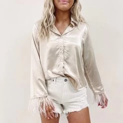 Indie Collection New Arrivals Silk Feather Shirt